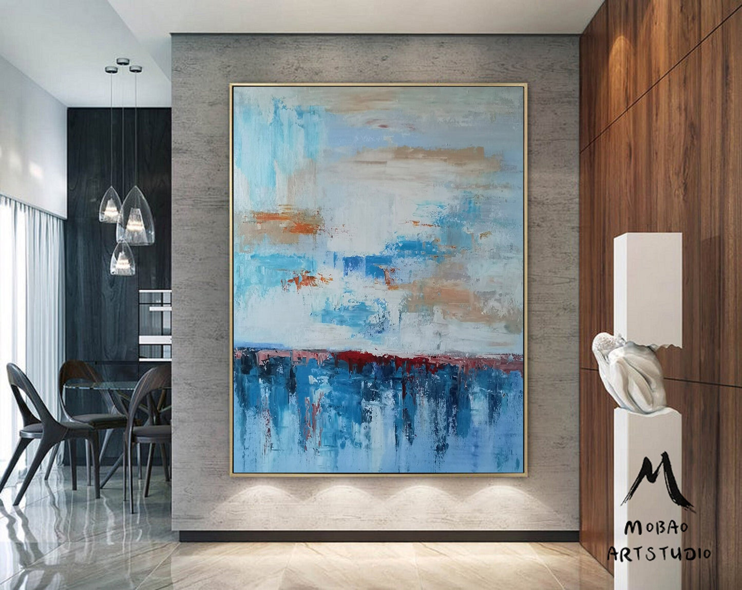 Original Blue Sea Abstract Painting,Large Cloud Painting, Sky Painting, Large Wall Art Painting, Extra Large Wall Art Textured Painting
