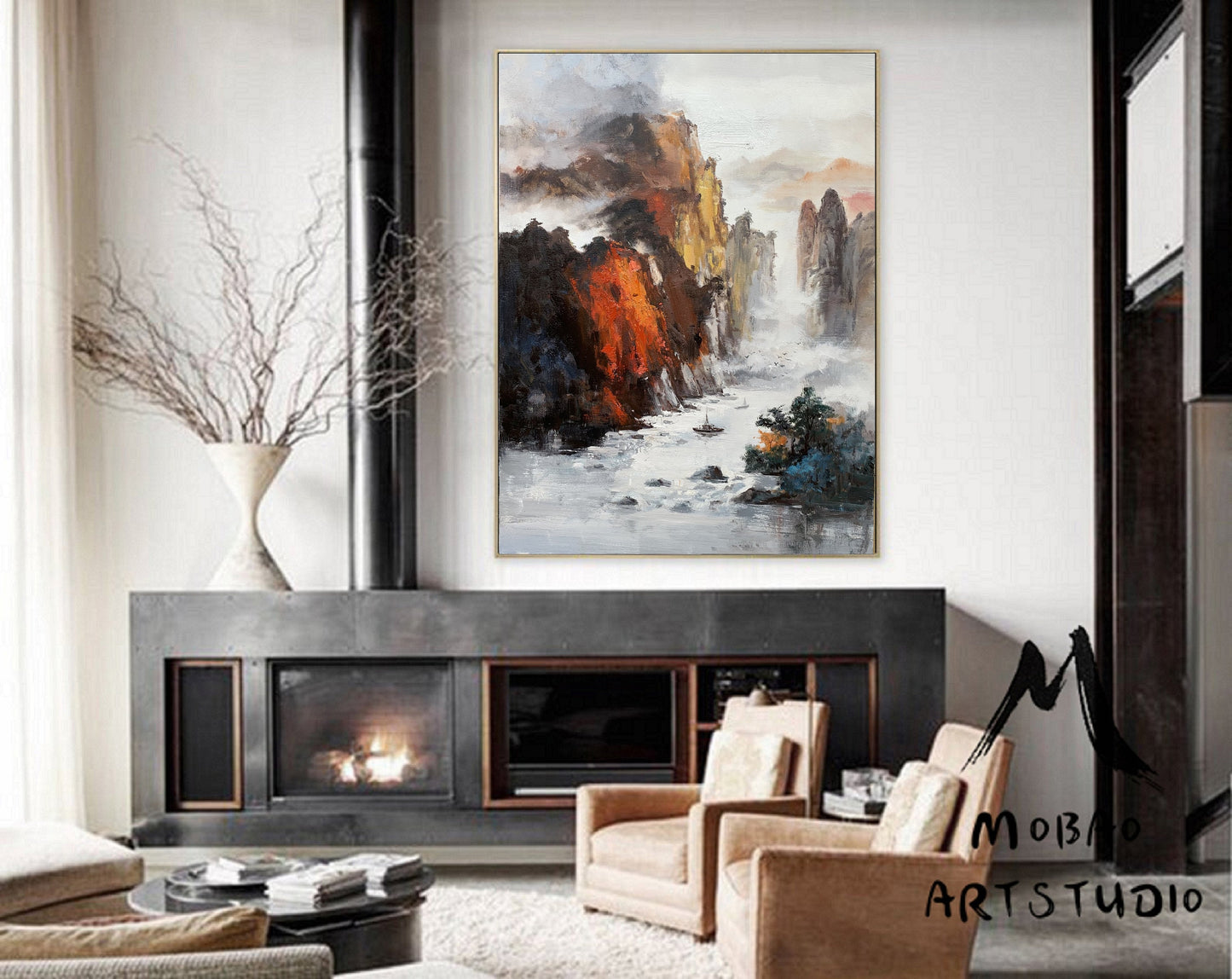 Large mountain landscape painting on Canvas,Sky oil painting,Large Landscape abstract painting,Original landscape painting,Living room art