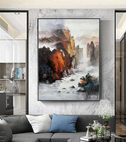 Large mountain landscape painting on Canvas,Sky oil painting,Large Landscape abstract painting,Original landscape painting,Living room art