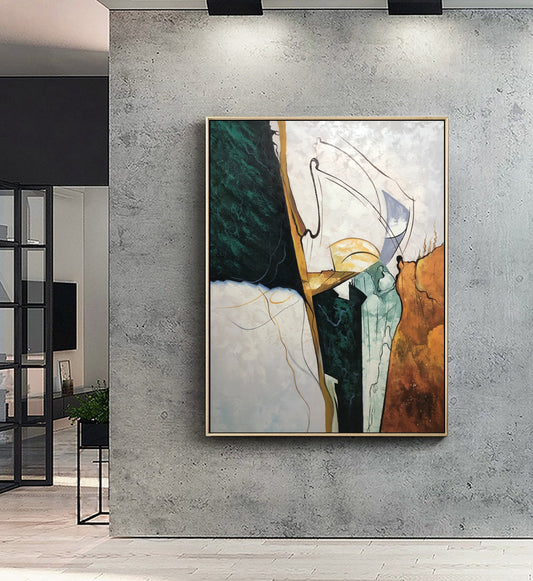 Large Abstract Painting, Green Emerald Painting Gold Painting Original Minimalist Abstract Painting,Large Wall Canvas Painting Sofa Wall Art
