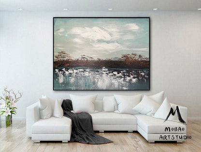 Original White Cloud Painting,Sky Abstract Painting,Sea Abstract Art Painting,Large Ocean Painting,Bronze Abstract Painting,Living room art