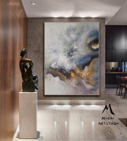 Large Gold Minimalist Abstract Painting, Texture Abstract Painting,Gold Abstract Painting,Gray Abstract Painting,Large Wall Canvas Painting