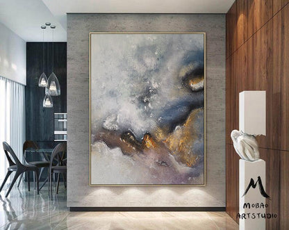 Large Gold Minimalist Abstract Painting, Texture Abstract Painting,Gold Abstract Painting,Gray Abstract Painting,Large Wall Canvas Painting