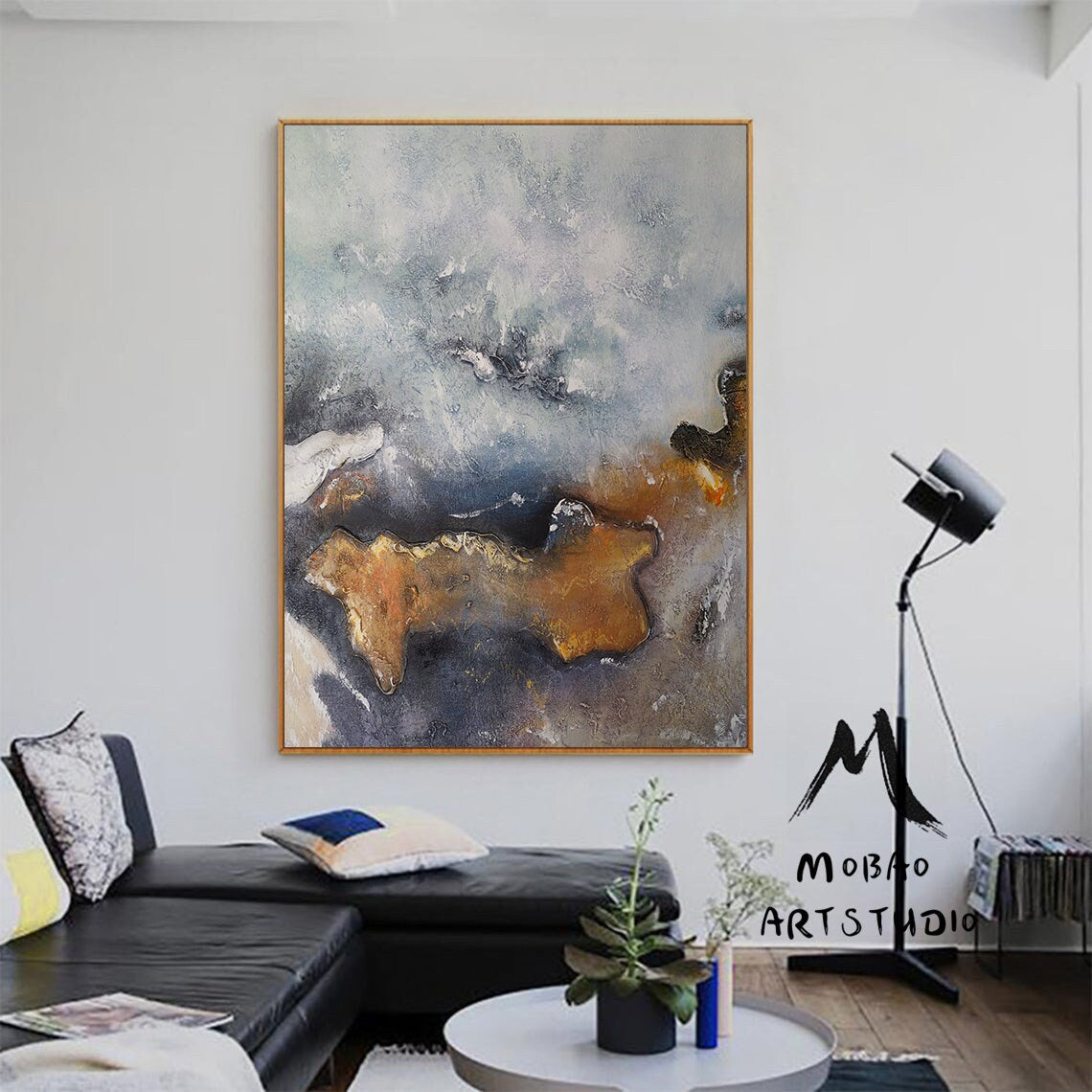 Large Minimalist Abstract Painting,Large Texture Abstract Painting,Gold Abstract Painting,Gray Abstract Painting,Large Wall Canvas Painting
