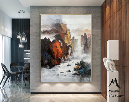 Large mountain landscape painting on Canvas,Sky oil painting,Large Landscape abstract painting,Original landscape painting,Living room art