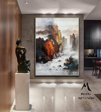 Large mountain landscape painting on Canvas,Sky oil painting,Large Landscape abstract painting,Original landscape painting,Living room art