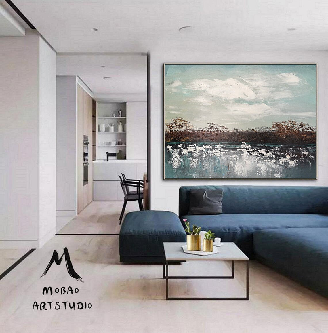 Original White Cloud Painting,Sky Abstract Painting,Sea Abstract Art Painting,Large Ocean Painting,Bronze Abstract Painting,Living room art
