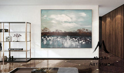 Original White Cloud Painting,Sky Abstract Painting,Sea Abstract Art Painting,Large Ocean Painting,Bronze Abstract Painting,Living room art
