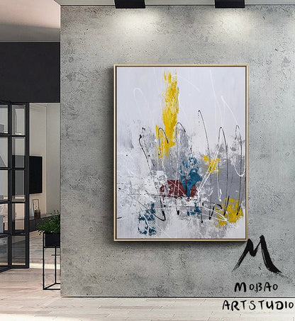 Large Abstract Painting,White Painting Blue Textured Painting, Minimalist Abstract Painting, Abstract Painting, Large Wall Canvas Painting