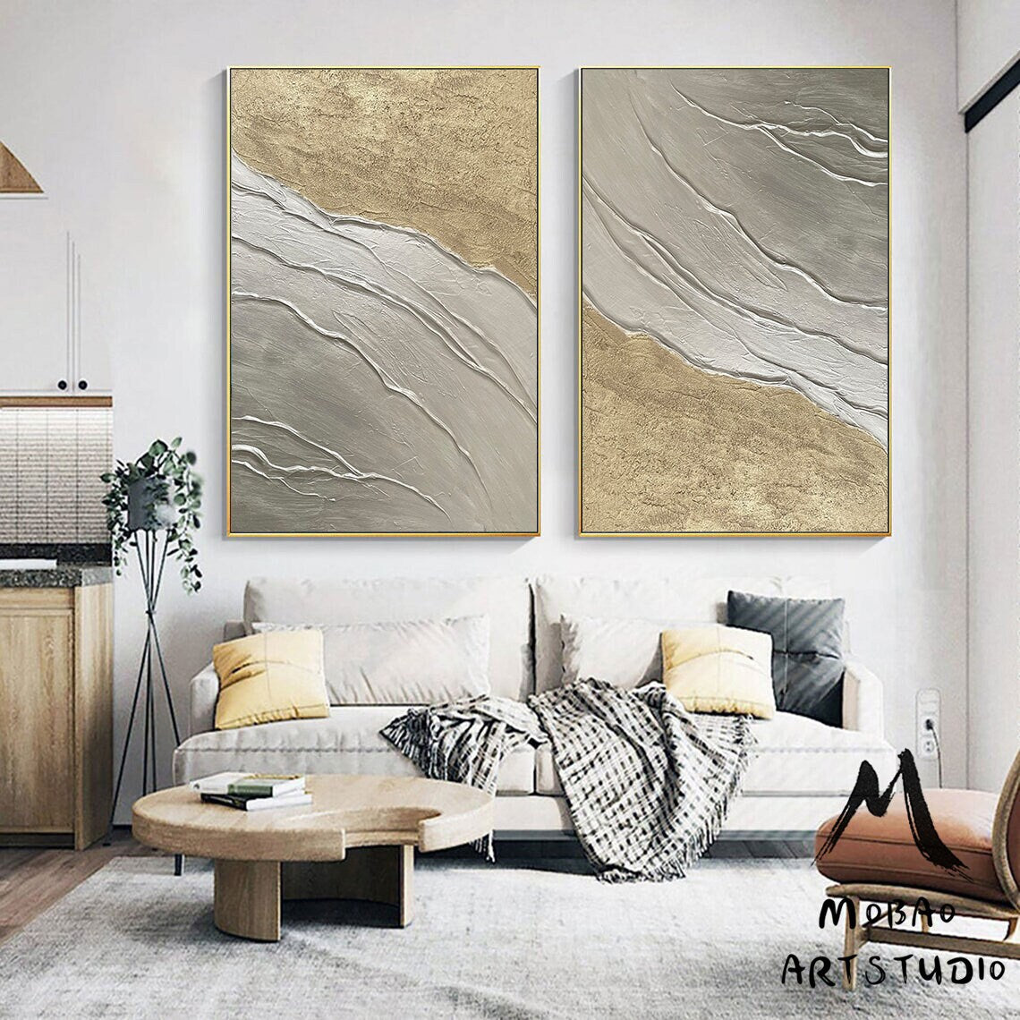 Silver 3D Textured Painting Set of 2 Silver Abstract Painting Gold Textured Wall Art Painting Gold Abstract Painting Set of 2 Gold Wall Art
