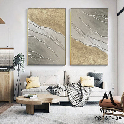 Silver 3D Textured Painting Set of 2 Silver Abstract Painting Gold Textured Wall Art Painting Gold Abstract Painting Set of 2 Gold Wall Art