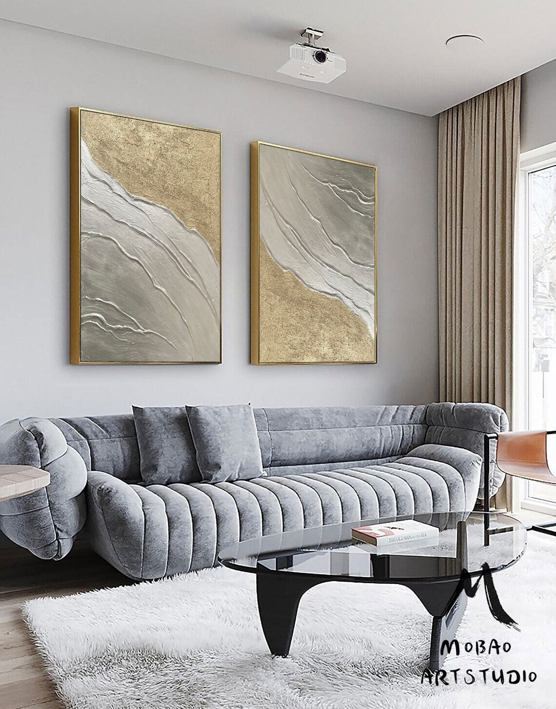 Silver 3D Textured Painting Set of 2 Silver Abstract Painting Gold Textured Wall Art Painting Gold Abstract Painting Set of 2 Gold Wall Art