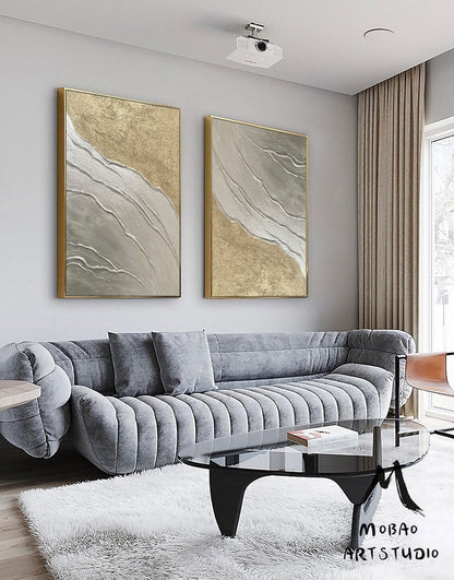 Silver 3D Textured Painting Set of 2 Silver Abstract Painting Gold Textured Wall Art Painting Gold Abstract Painting Set of 2 Gold Wall Art