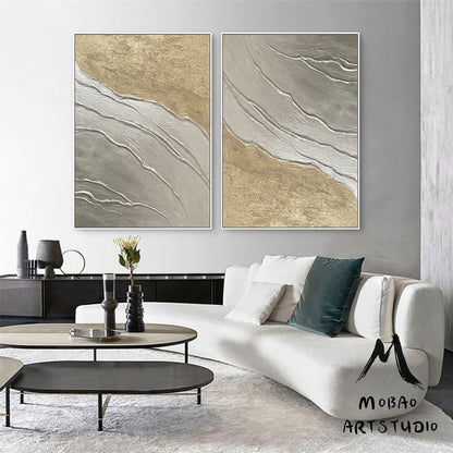 Silver 3D Textured Painting Set of 2 Silver Abstract Painting Gold Textured Wall Art Painting Gold Abstract Painting Set of 2 Gold Wall Art