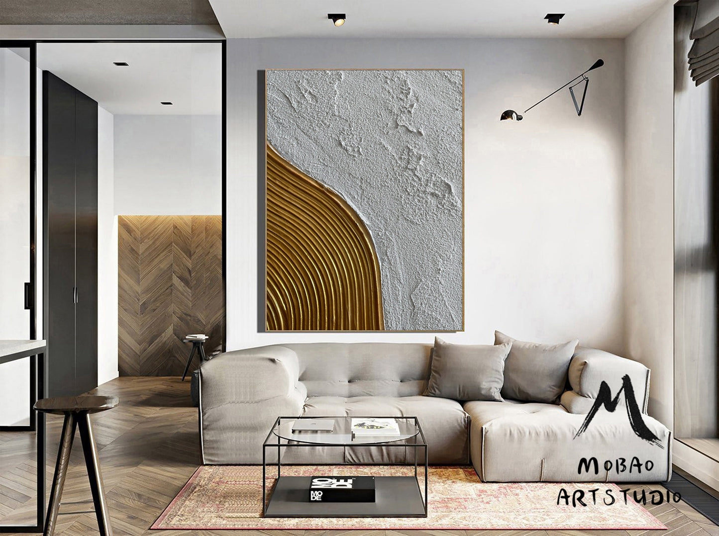 White Minimalist Painting Large White Textured Abstract Painting Gold Abstract Painting Gold 3D Textured Painting Modern Abstract Painting