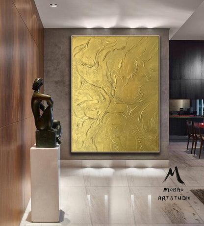 Gold 3D Textured Painting,Gold Leaf Painting, Large Gold Art, Gold Wall Decor,Texture Wall Art,Over the Bed Decor,Original Abstract Painting