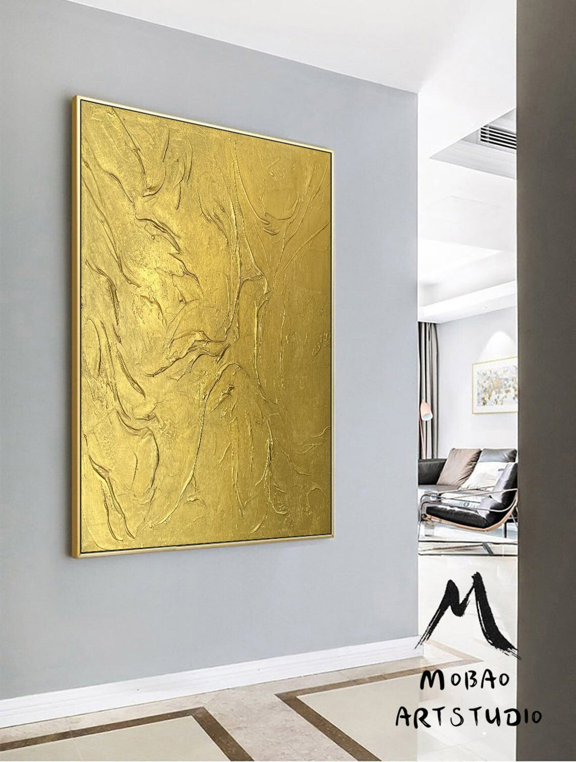 Gold 3D Textured Painting 3D Gold Abstract Painting Large Gold Abstract Painting Gold 3D Minimalist Painting Modern Abstract Painting