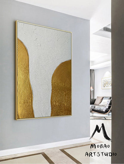 Original Gold 3D Textured Painting Gold Abstract Painting Gold 3D Minimalist Painting White 3D Abstract Painting Modern Abstract Painting