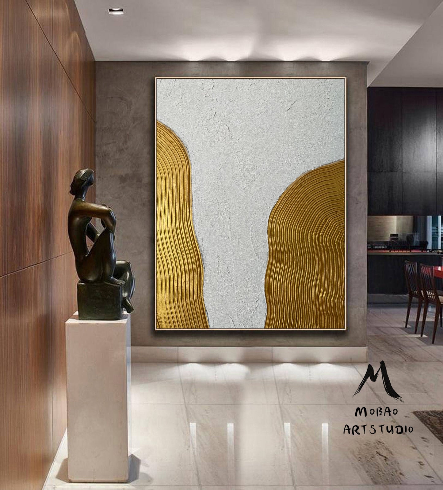 Original Gold 3D Textured Painting Gold Abstract Painting Gold 3D Minimalist Painting White 3D Abstract Painting Modern Abstract Painting