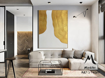 Original White 3D Abstract Painting Gold 3D Textured Painting Gold Abstract Painting Gold 3D Minimalist Painting Modern Abstract Painting