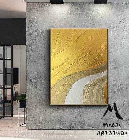 Gold Abstract Painting White Abstract Painting Gold 3D Textured Painting Gold Minimalist Abstract Painting Gold Modern Abstract Painting