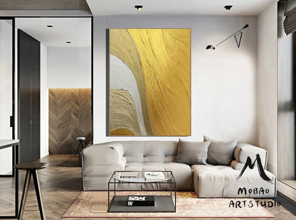Gold Minimalist Abstract Painting 3D Gold Abstract Painting White Abstract Painting Gold 3D Textured Painting Modern Gold Abstract Painting
