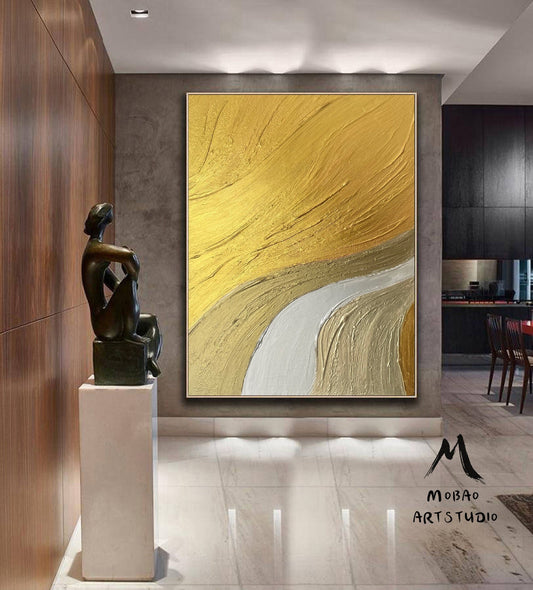 Gold Abstract Painting White Abstract Painting Gold 3D Textured Painting Gold Minimalist Abstract Painting Gold Modern Abstract Painting