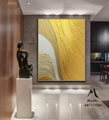 Gold Minimalist Abstract Painting 3D Gold Abstract Painting White Abstract Painting Gold 3D Textured Painting Modern Gold Abstract Painting