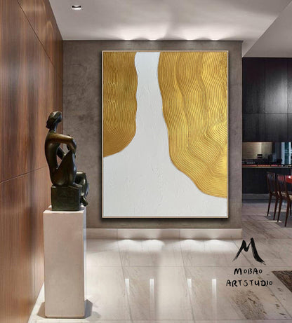 Original White 3D Abstract Painting Gold 3D Textured Painting Gold Abstract Painting Gold 3D Minimalist Painting Modern Abstract Painting