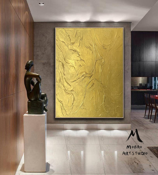 Gold 3D Textured Painting 3D Gold Abstract Painting Large Gold Abstract Painting Gold 3D Minimalist Painting Modern Abstract Painting