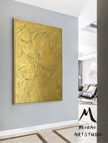 Gold 3D Textured Painting,Gold Leaf Painting, Large Gold Art, Gold Wall Decor,Texture Wall Art,Over the Bed Decor,Original Abstract Painting