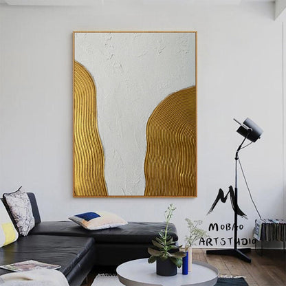 Original Gold 3D Textured Painting Gold Abstract Painting Gold 3D Minimalist Painting White 3D Abstract Painting Modern Abstract Painting