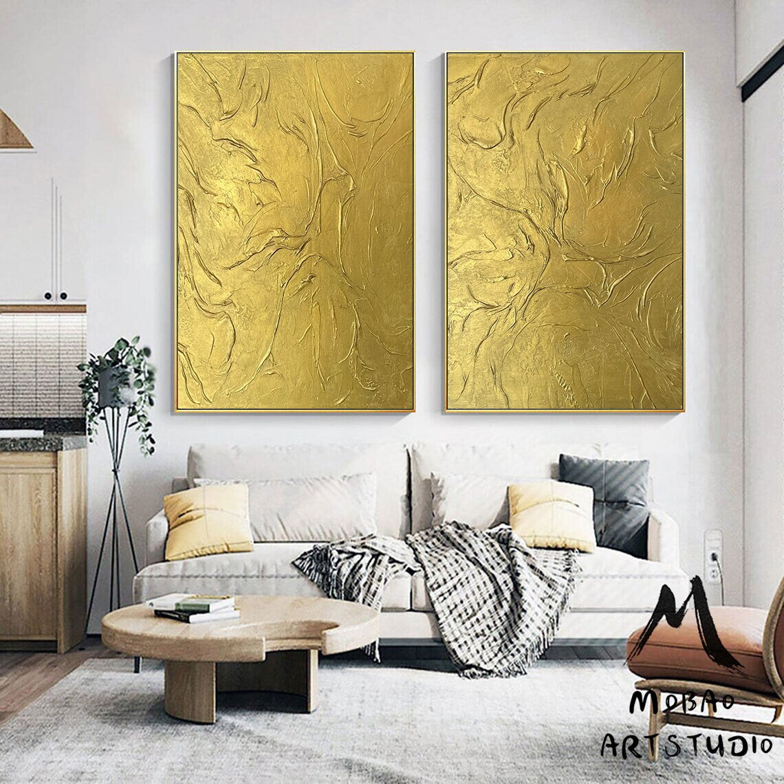 Gold 3D Textured Painting Set of 2 Gold Abstract Painting Gold Abstract Painting Set of 2 Gold Wall Art Gold Textured Wall Art Painting