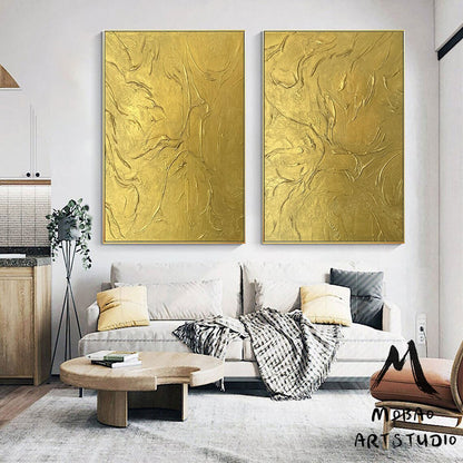 Gold 3D Textured Painting Set of 2 Gold Abstract Painting Gold Abstract Painting Set of 2 Gold Wall Art Gold Textured Wall Art Painting