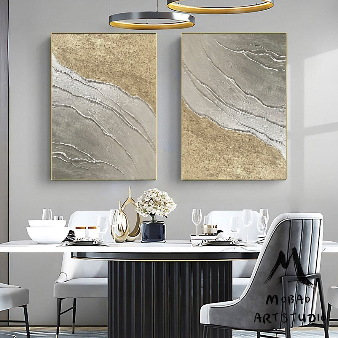 Silver 3D Textured Painting Set of 2 Silver Abstract Painting Gold Textured Wall Art Painting Gold Abstract Painting Set of 2 Gold Wall Art