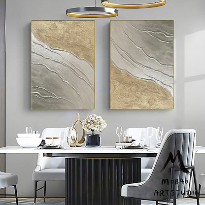 Silver 3D Textured Painting Set of 2 Silver Abstract Painting Gold Textured Wall Art Painting Gold Abstract Painting Set of 2 Gold Wall Art