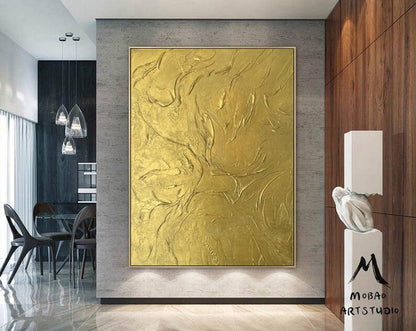Gold 3D Textured Painting,Gold Leaf Painting, Large Gold Art, Gold Wall Decor,Texture Wall Art,Over the Bed Decor,Original Abstract Painting
