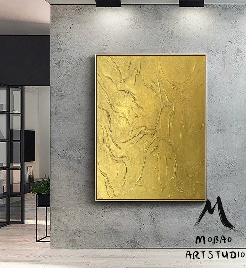Gold 3D Textured Painting 3D Gold Abstract Painting Large Gold Abstract Painting Gold 3D Minimalist Painting Modern Abstract Painting