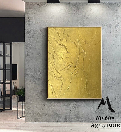 Gold 3D Textured Painting 3D Gold Abstract Painting Large Gold Abstract Painting Gold 3D Minimalist Painting Modern Abstract Painting