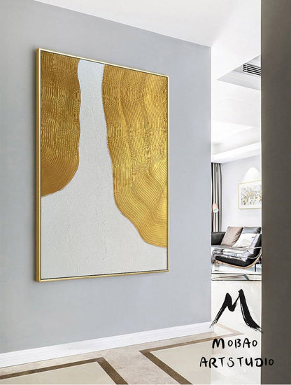 Original White 3D Abstract Painting Gold 3D Textured Painting Gold Abstract Painting Gold 3D Minimalist Painting Modern Abstract Painting