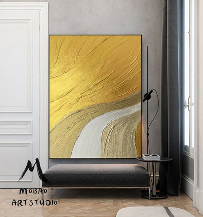 Gold Abstract Painting White Abstract Painting Gold 3D Textured Painting Gold Minimalist Abstract Painting Gold Modern Abstract Painting