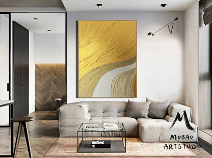 Gold Abstract Painting White Abstract Painting Gold 3D Textured Painting Gold Minimalist Abstract Painting Gold Modern Abstract Painting