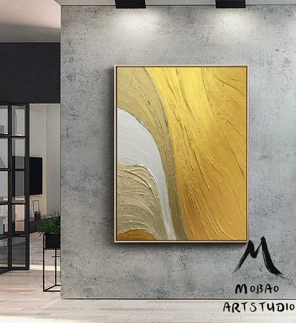 Gold Minimalist Abstract Painting 3D Gold Abstract Painting White Abstract Painting Gold 3D Textured Painting Modern Gold Abstract Painting