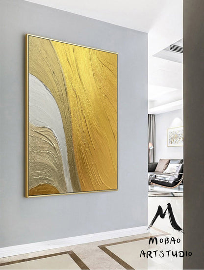 Gold Minimalist Abstract Painting 3D Gold Abstract Painting White Abstract Painting Gold 3D Textured Painting Modern Gold Abstract Painting