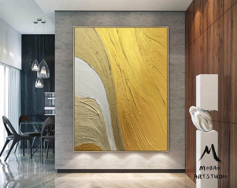 Gold Minimalist Abstract Painting 3D Gold Abstract Painting White Abstract Painting Gold 3D Textured Painting Modern Gold Abstract Painting
