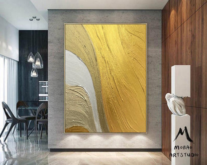 Gold Minimalist Abstract Painting 3D Gold Abstract Painting White Abstract Painting Gold 3D Textured Painting Modern Gold Abstract Painting