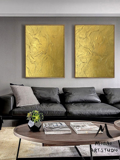 Gold 3D Textured Painting Set of 2 Gold Abstract Painting Gold Abstract Painting Set of 2 Gold Wall Art Gold Textured Wall Art Painting
