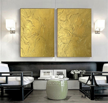 Gold 3D Textured Painting Set of 2 Gold Abstract Painting Gold Abstract Painting Set of 2 Gold Wall Art Gold Textured Wall Art Painting