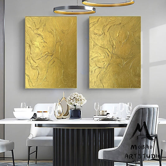 Gold 3D Textured Painting Set of 2 Gold Abstract Painting Gold Abstract Painting Set of 2 Gold Wall Art Gold Textured Wall Art Painting