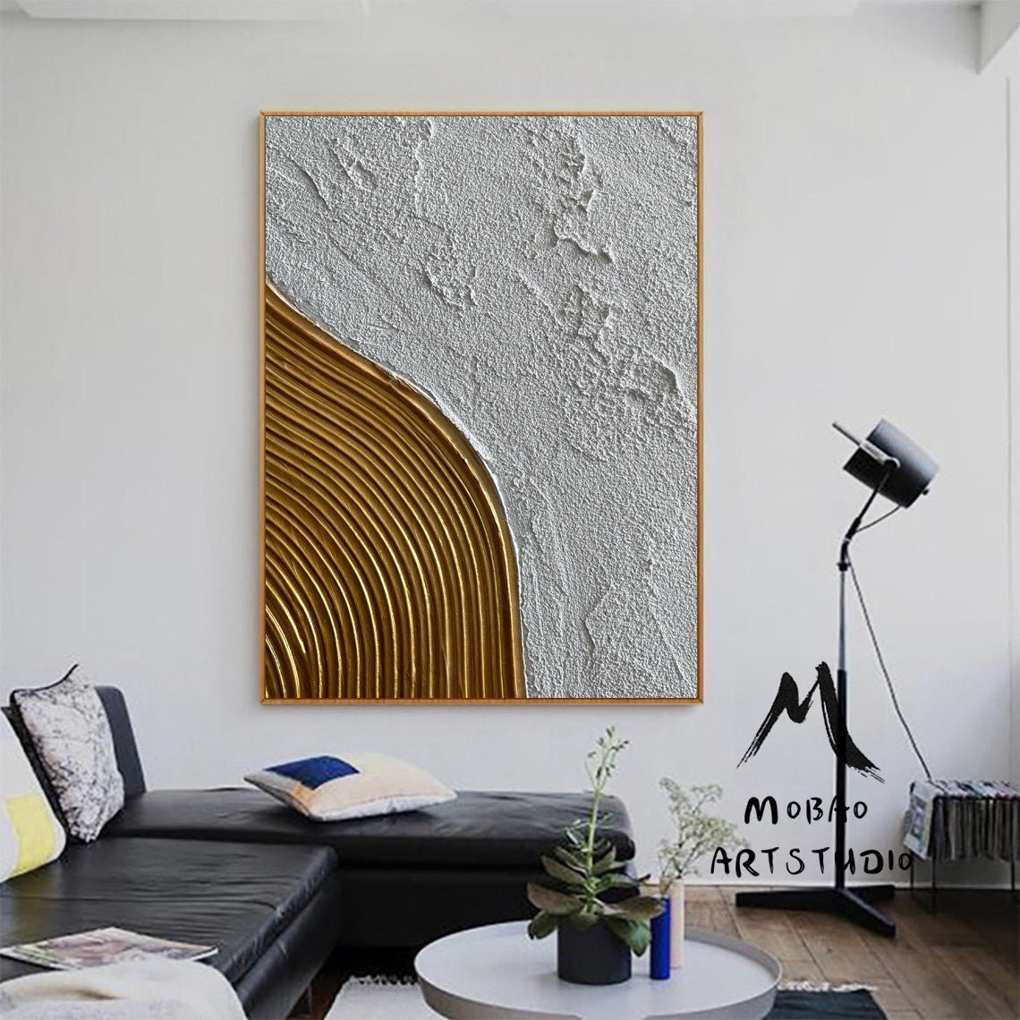 White Minimalist Painting Large White Textured Abstract Painting Gold Abstract Painting Gold 3D Textured Painting Modern Abstract Painting